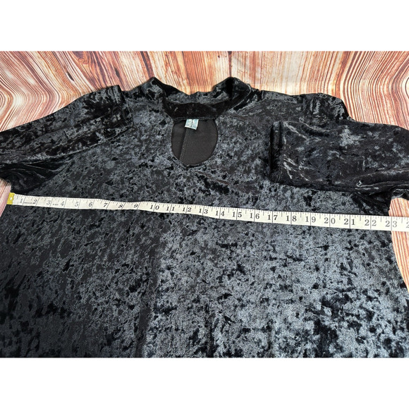 M Fasis Size X Large Black Velvet Boho Keyhole Midi Dress Witch Whimsigoth Goth - Picture 3 of 8